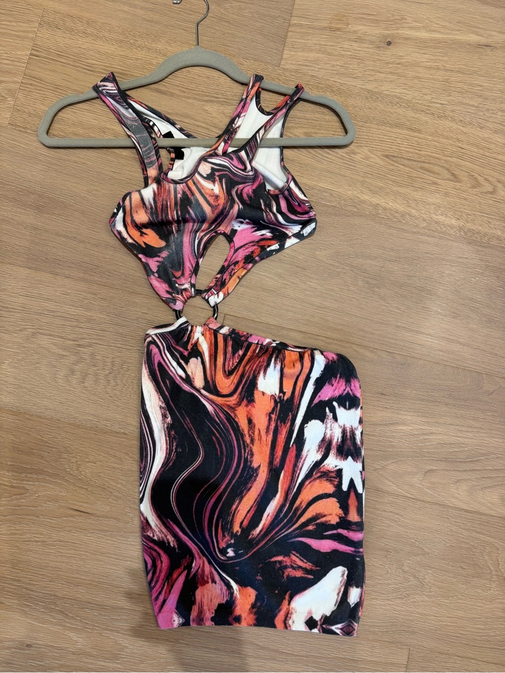 Marbled Cutout Mini Dress in Pink & Orange